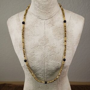 Vintage Cadoro Gold Tone Black Beaded Delicate Necklace
